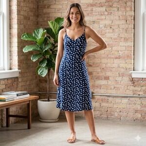 Old Navy Womens Size XS Floral Sundress Midi Navy Blue Boho Spaghetti Straps